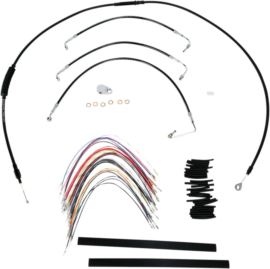 harley davidson flhtc [BURLY BRAND] - Complete Black Vinyl Handlebar Cable/Line Kit for Ape Hanger
