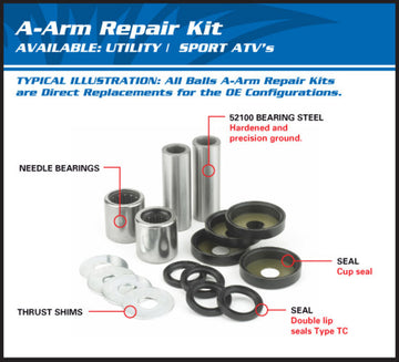 Yamaha Yfs 200 Blaster [ALL BALLS] - CONVERSION KIT A-ARM LOWER ALL BALLS/UPPER ALL BALLS ALL BALLS