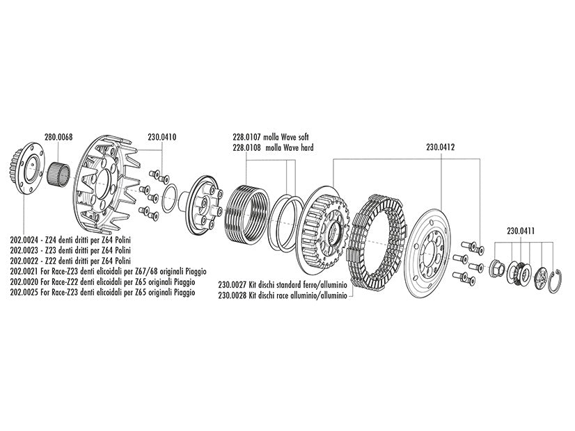 Vespa PX 125 [1978-1997] - racing clutch with Z22 sprocket with helical teeth