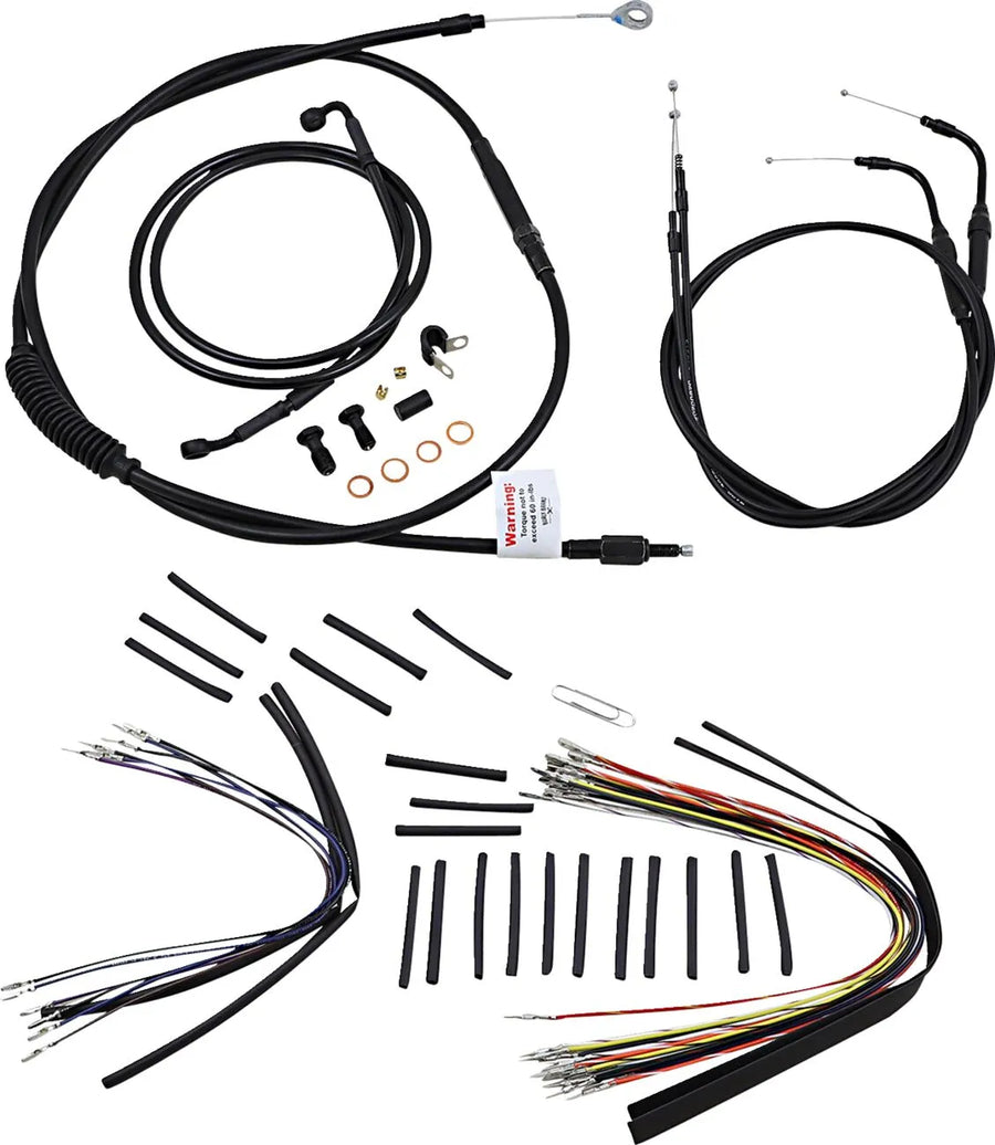 harley davidson flstc [BURLY BRAND] - Complete Black Vinyl Handlebar Cable/Line Kit for Ape Hanger
