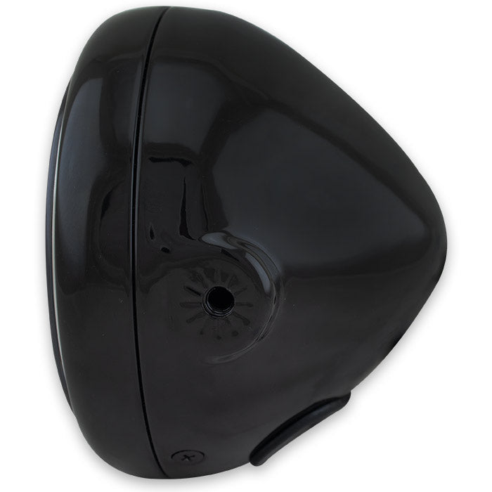 Horizon LED headlight with shiny black metal housing – side view