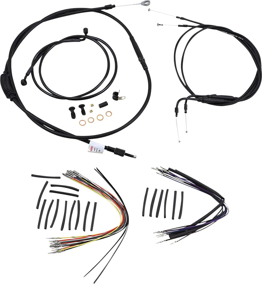 harley davidson flst [BURLY BRAND] - Complete Black Vinyl Handlebar Cable/Line Kit for Ape Hanger