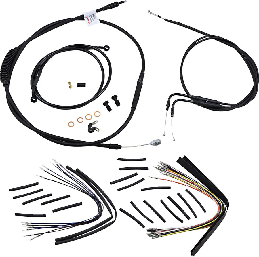 harley davidson fxst [BURLY BRAND] - Complete Black Vinyl Handlebar Cable/Line Kit for Ape Hangers