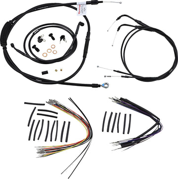 harley davidson fxst [BURLY BRAND] - Complete Black Vinyl Handlebar Cable/Line Kit for Ape Hangers