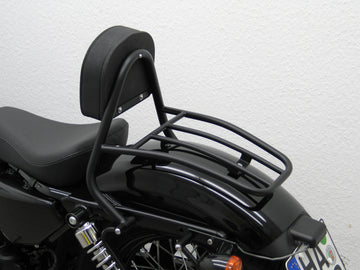 Harley Davidson Sportser Forty-Eight [2010-2020]-driver Sissy bar with pillows and luggage rack, black