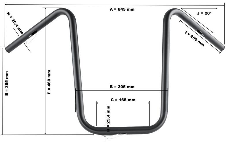 Suzuki M 800 Intruder [HIGHWAY HAWK] - Bad Hawk 1 inch handlebar with 3 holes, 845mm wide 370mm high, chrome