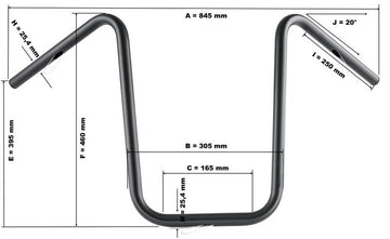 Suzuki M 800 Intruder [HIGHWAY HAWK] - Bad Hawk 1 inch handlebar with 3 holes, 845mm wide 370mm high, chrome
