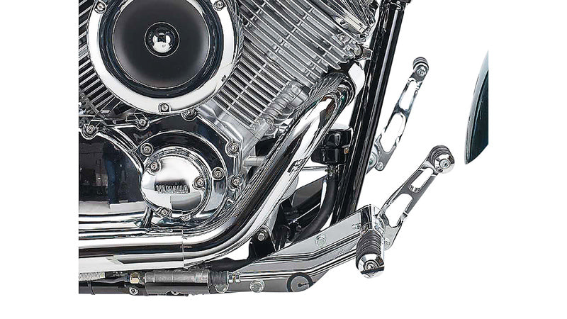 Yamaha Xvs 1100 [BURCHARD EXCELLENCE] - forward footrest system with ABE, +19 cm, Yamaha XVS 1100 Drag Star /Classic, Sundance milled, chrome