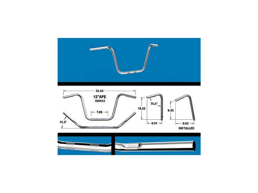 Harley Davidson Sportster [1982-2020]-12 Ape Hanger handlebar with dents, chrome-plated