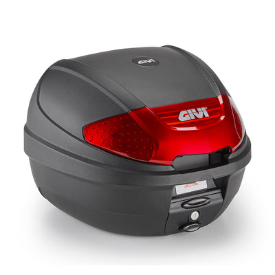 E300 - Monolock Topcase, 30 L., schwarz – mit rotem Reflektor, mit Platte u. Universalkit