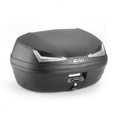 E455 Simply IV Monolock Topcase, mit Platte – 45 L., schwarz, mit transparenten Reflektoren