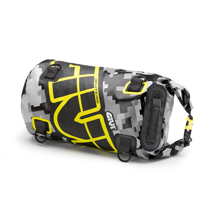 [GIVI] – Easy-T Waterproof - Luggage Roll 30 L – gray camouflage design, neon yellow lettering