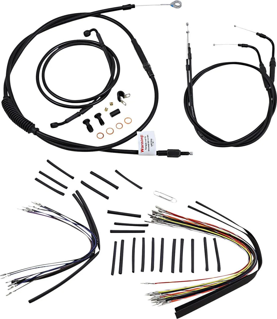 harley davidson flstc [BURLY BRAND] - Complete Black Vinyl Handlebar Cable/Line Kit for Ape Hanger