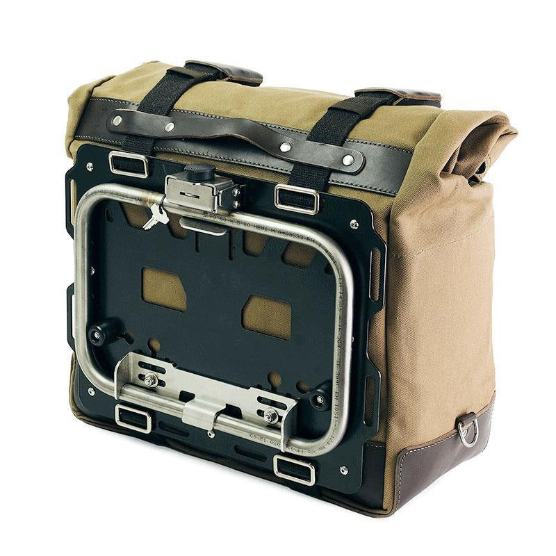 BMW R nineT 1200 Pure [2017-2023] - Kultige Seitentasche in Canvas 40L - 50L + Aluminiumplatte + rechter Rahmen für Atlas Aluminiumtasche