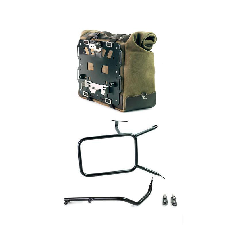 BMW R nineT 1200 Scrambler [2016-2023] - Kultige Seitentasche aus Spaltleder 40L - 50L + Aluminiumplatte + rechter Rahmen für Atlas Aluminiumtasche