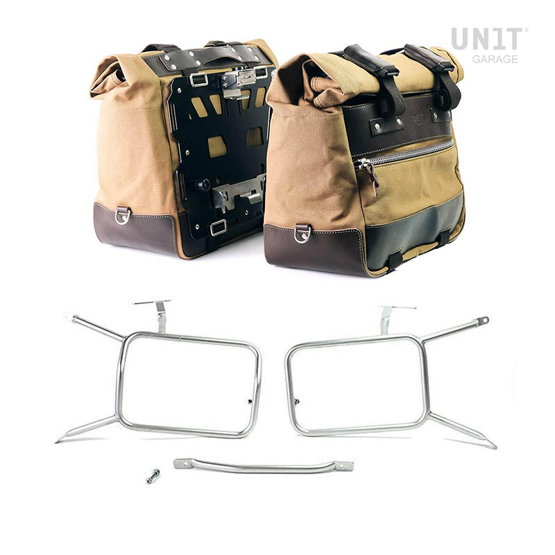 BMW R nineT 1200 Scrambler [2016-2023] - Paar Cult-Seitentaschen aus Canvas 40L - 50L + Paar Aluminiumplatten + Atlas Aluminium Taschenrahmen