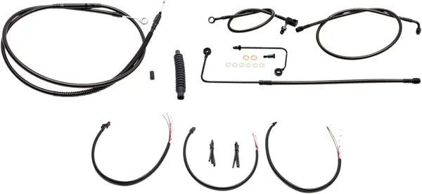 Harley Davidson FLS [LA CHOPPERS] – Komplettes Midnight geflochtenes Lenkerzug-/Bremsleitungs-Kit