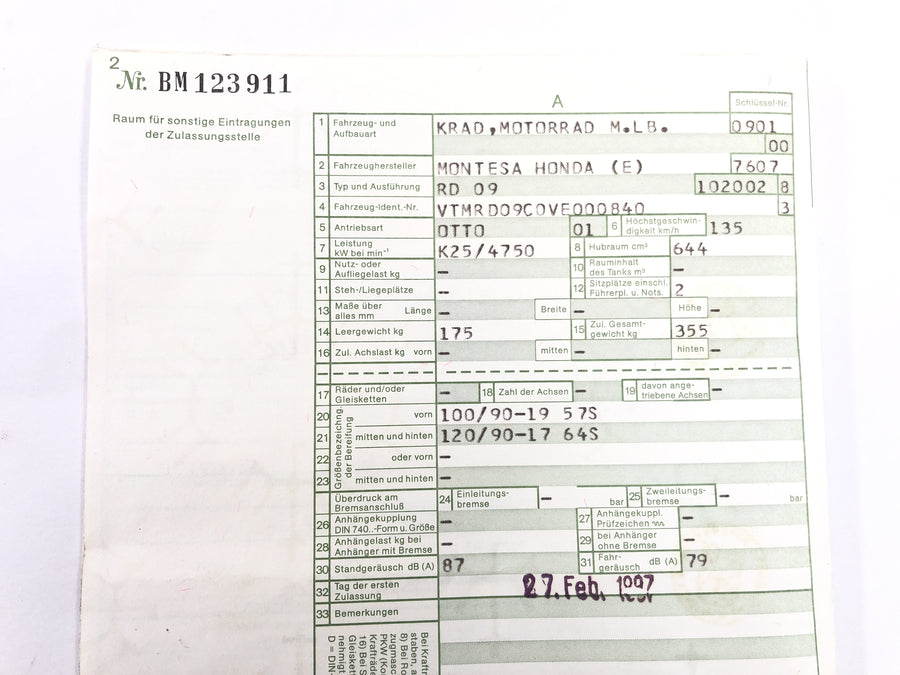 Honda SLR 650 RD09 [1997] - frame with papers