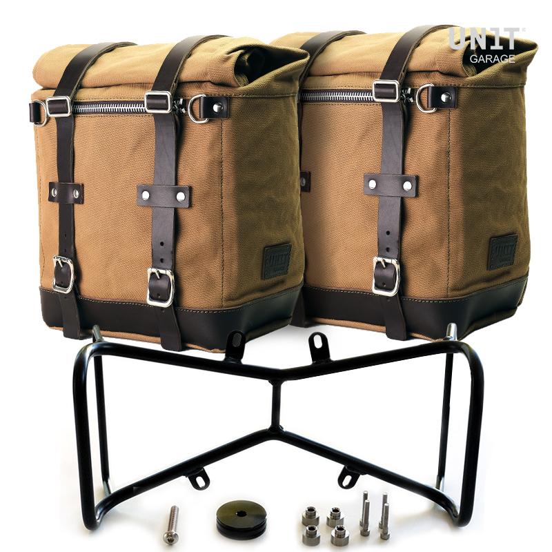 BMW R nineT 1200 Racer [2017-2020] - Zwei Seitentaschen Scram in Canvas 22L-30L + doppelter symmetrischer -Rahmen