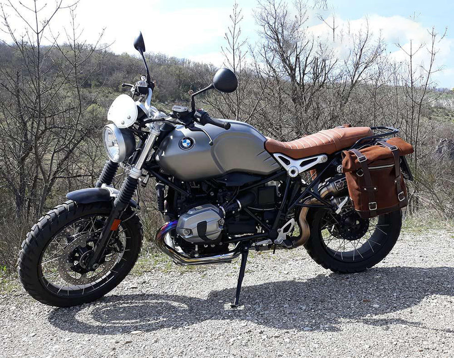 BMW R nineT 1200 Scrambler [2016-2023] - Zwei Seitentaschen aus Leder + Doppelrahmen