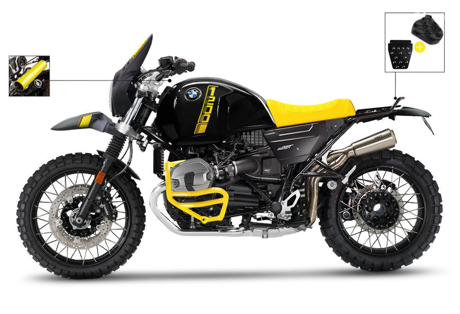BMW R nineT 1200 Urban G/S (niedriger Auspuff) [2017-2023] - Kit NineT PARIS DAKAR Gelb 40th mit Zubehör