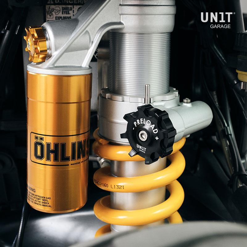 BMW R nineT 1200 Urban G/S (hoher Auspuff) [2017-2023] - Knopf zur Einstellung der Vorspannung des Öhlins-Stoßdämpfers