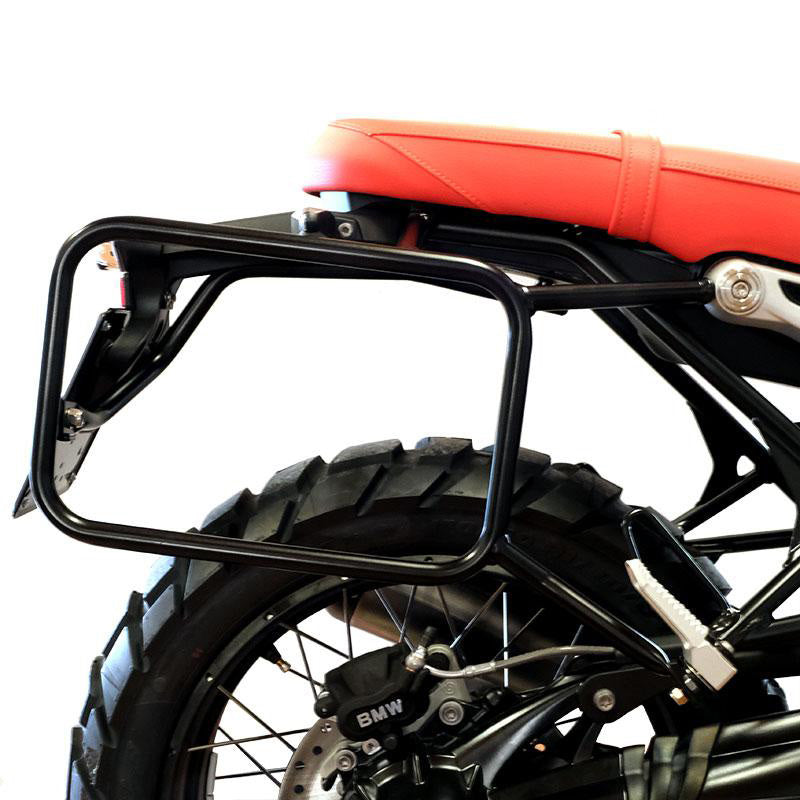 BMW R nineT 1200 Scrambler [2016-2023] - Kultige Seitentasche aus Spaltleder 40L - 50L + Aluminiumplatte + rechter Rahmen für Atlas Aluminiumtasche